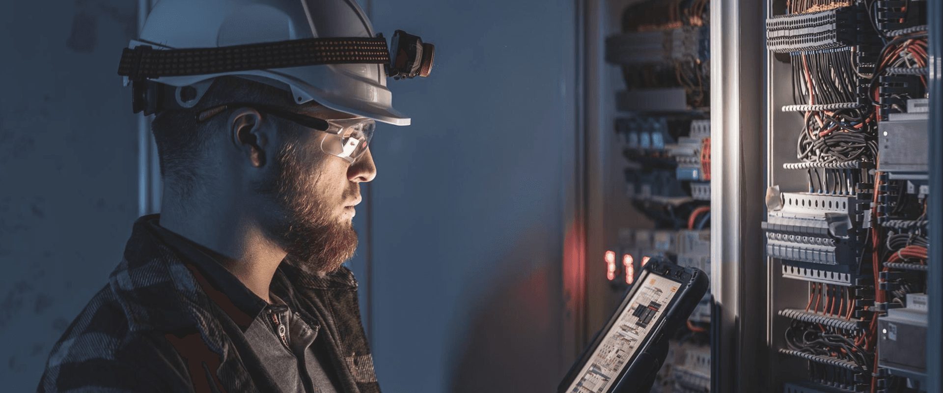 مهندس صناعي أمام لوحة تحكم — عمليات تصافي